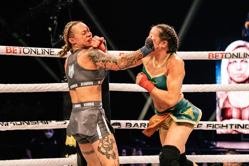 Christine Vicens fighting Jade Masson-Wong at BKFC KnuckleMania 2