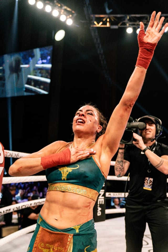 Christine Vicens after her bout at BKFC KnuckleMania 2